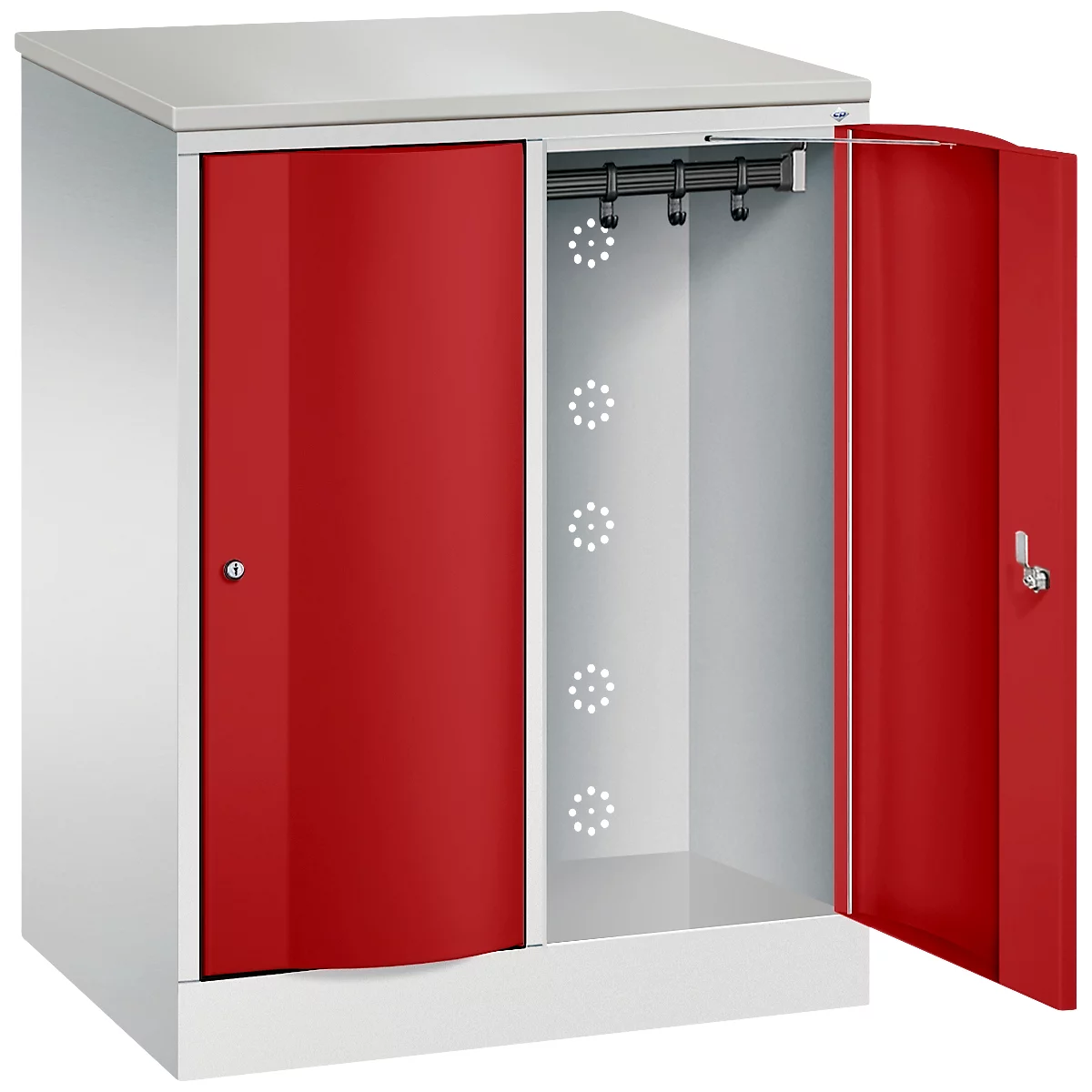 C+P Garderobekast Resisto, 2 vakken, 2 legplanken, B 772 x D 540 x H 1077 mm, lichtgrijs/ruwe rood