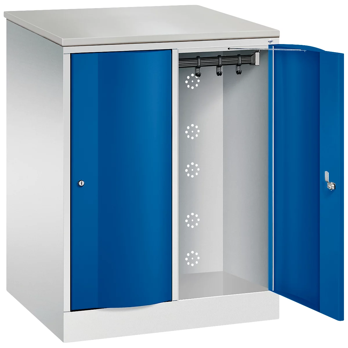 C+P Garderobekast Resisto, 2 vakken, 2 legplanken, B 772 x D 640 x H 1077 mm, lichtgrijs/ gentiaanblauw