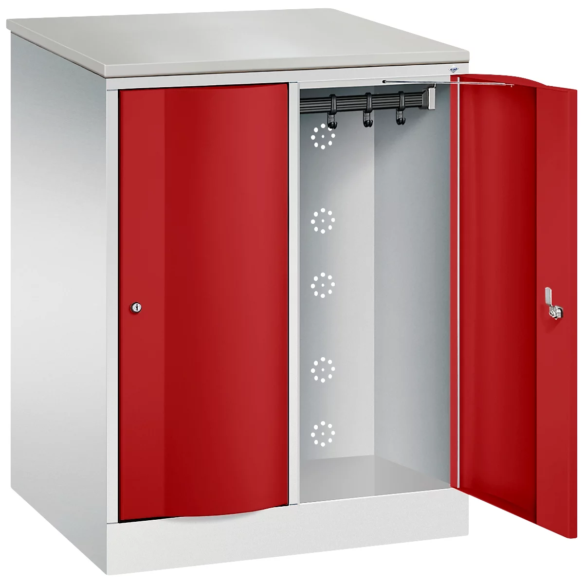 C+P Garderobekast Resisto, 2 vakken, 2 legplanken, B 772 x D 640 x H 1077 mm, lichtgrijs/ruwe rood