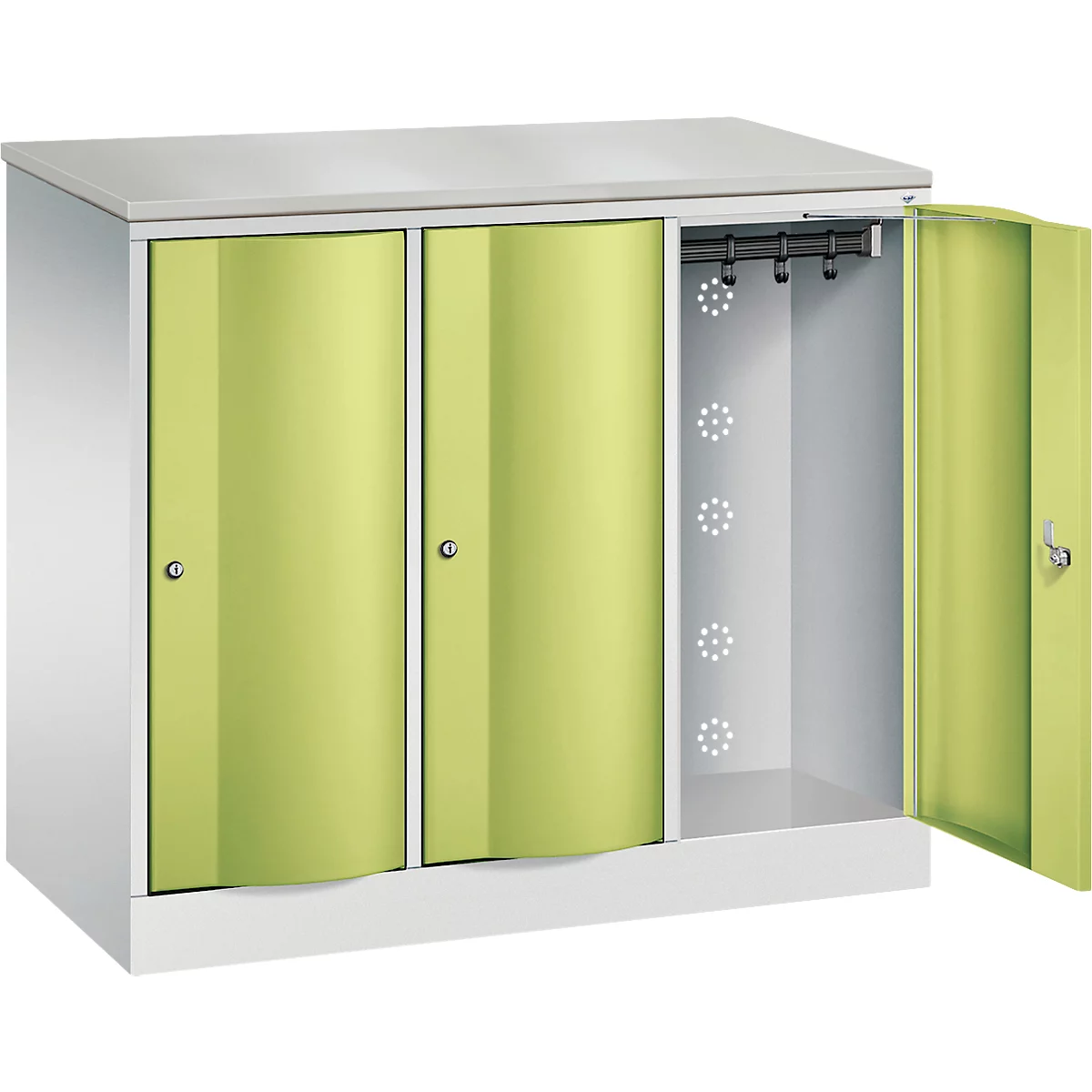 C+P Garderobekast Resisto, 3 vakken, 3 legborden, B 1148 x D 540 x H 1077 mm, lichtgrijs/kleedgroen
