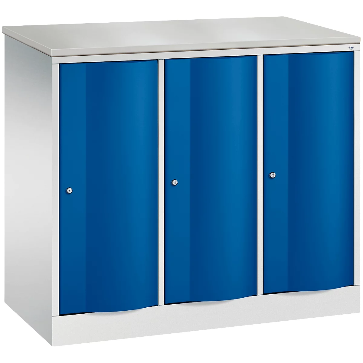 C+P Garderobekast Resisto, 3 vakken, 3 legplanken, B 1148 x D 540 x H 1077 mm, lichtgrijs/gentiaanblauw