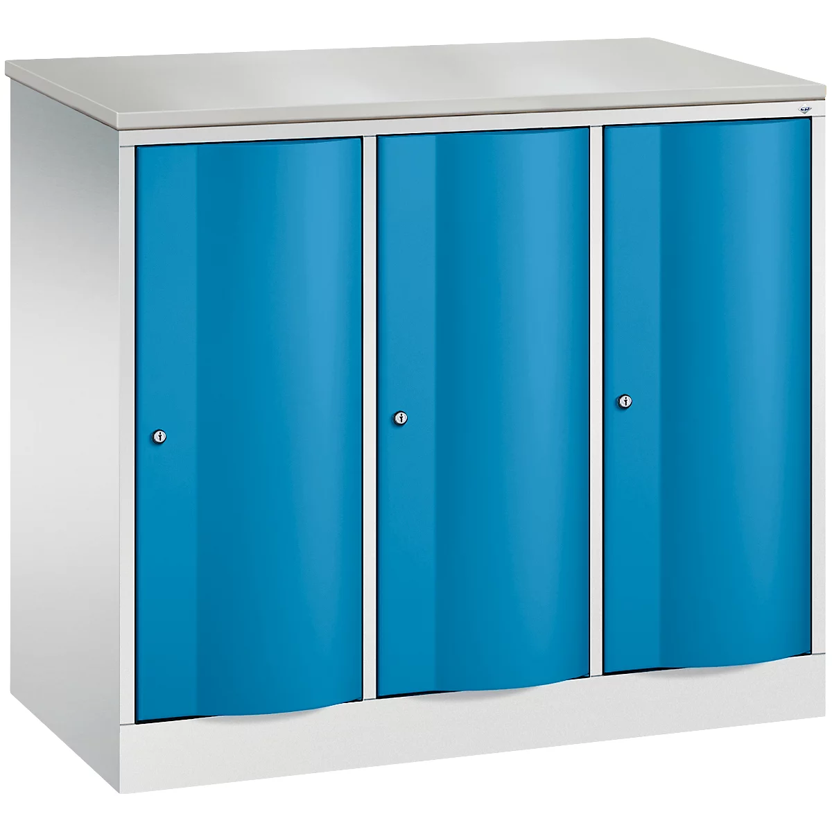 C+P Garderobekast Resisto, 3 vakken, 3 legplanken, B 1148 x D 540 x H 1077 mm, lichtgrijs/lichtblauw