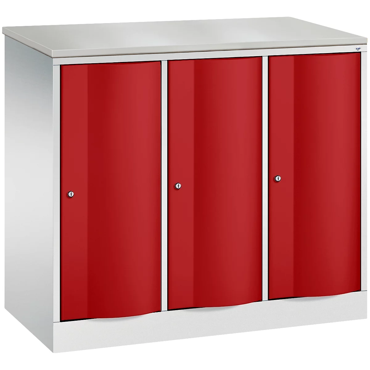 C+P Garderobekast Resisto, 3 vakken, 3 legplanken, B 1148 x D 540 x H 1077 mm, lichtgrijs/ruwe rood