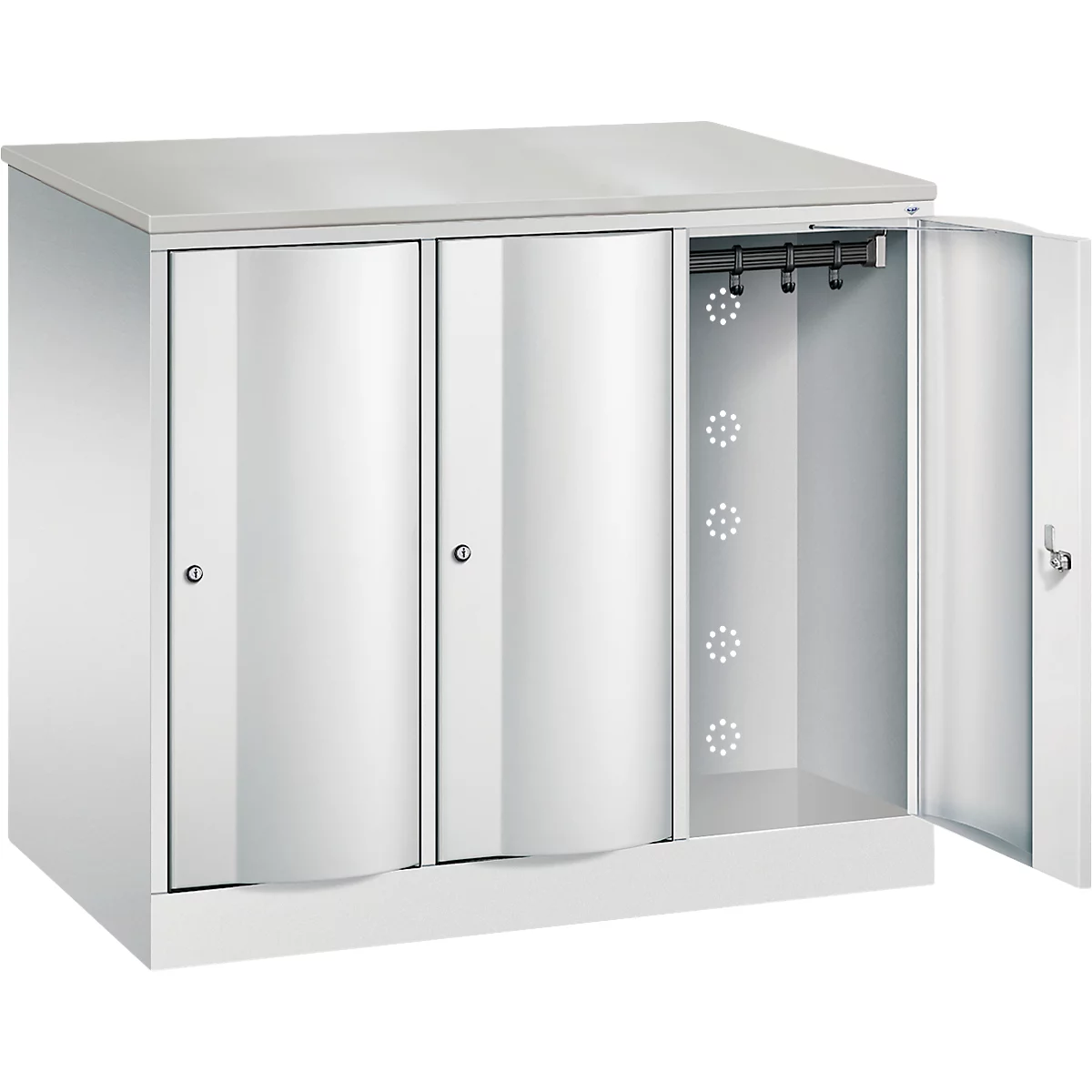 C+P Garderobekast Resisto, 3 vakken, 3 legplanken, B 1148 x D 640 x H 1077 mm, lichtgrijs