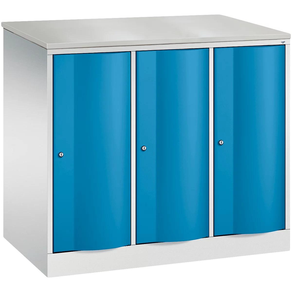 C+P Garderobekast Resisto, 3 vakken, 3 legplanken, B 1148 x D 640 x H 1077 mm, lichtgrijs/lichtblauw