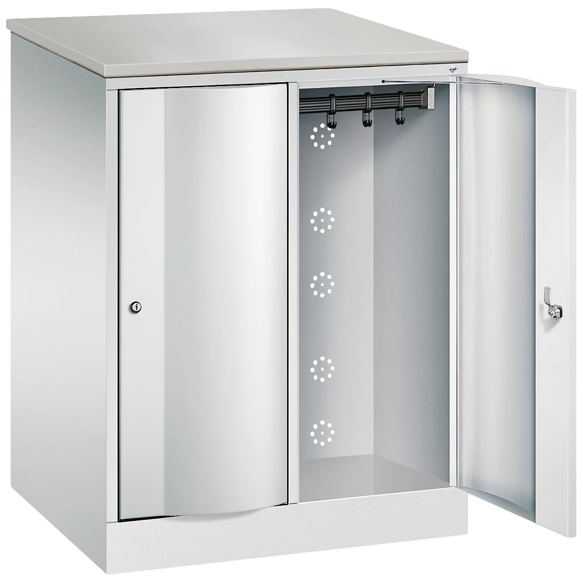 C+P Garderobenschrank Resisto, 2 Abteile, 2 Fächer, B 772 x T 640 x H 1077 mm, Lichtgrau