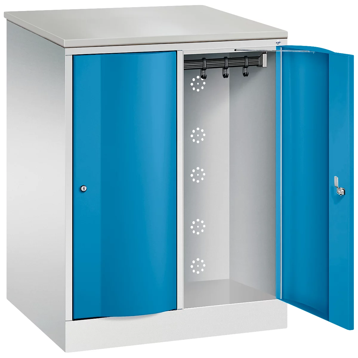 C+P Garderobenschrank Resisto, 2 Abteile, 2 Fächer, B 772 x T 640 x H 1077 mm, Lichtgrau/Lichtblau