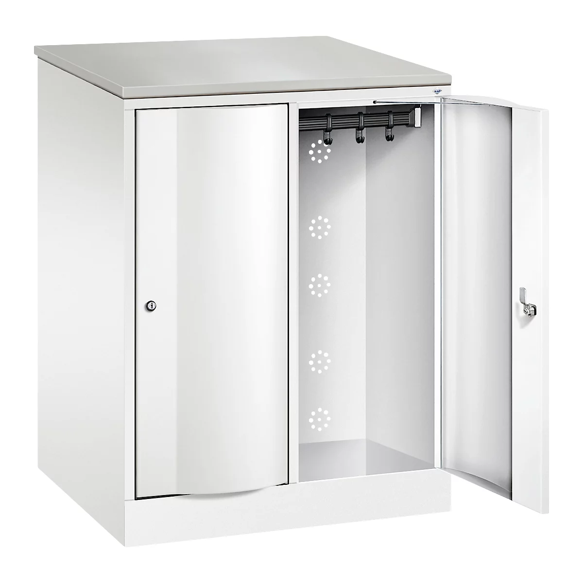 C+P Garderobenschrank Resisto, 2 Abteile, 2 Fächer, B 772 x T 640 x H 1077 mm, Verkehrsweiß