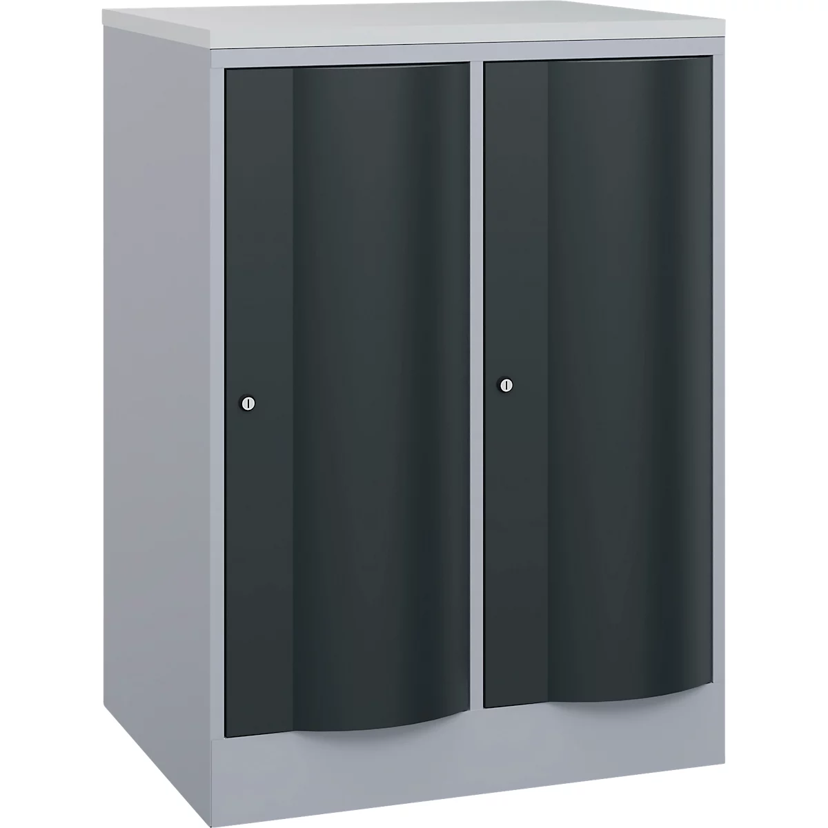 C+P Garderobenschrank Resisto, 2 Abteile, 2 Fächer, B 772 x T 640 x H 1077 mm, Weißalu/Anthrazitgrau