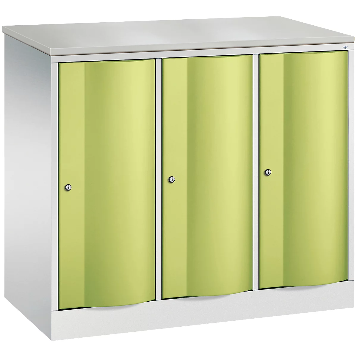 C+P Garderobenschrank Resisto, 3 Abteile, 3 Fächer, B 1148 x T 540 x H 1077 mm, Lichtgrau/Clowngrün