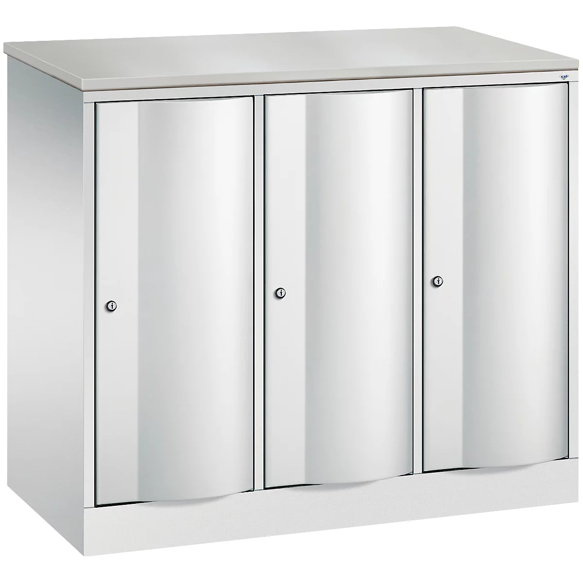 C+P Garderobenschrank Resisto, 3 Abteile, 3 Fächer, B 1148 x T 540 x H 1077 mm, Lichtgrau