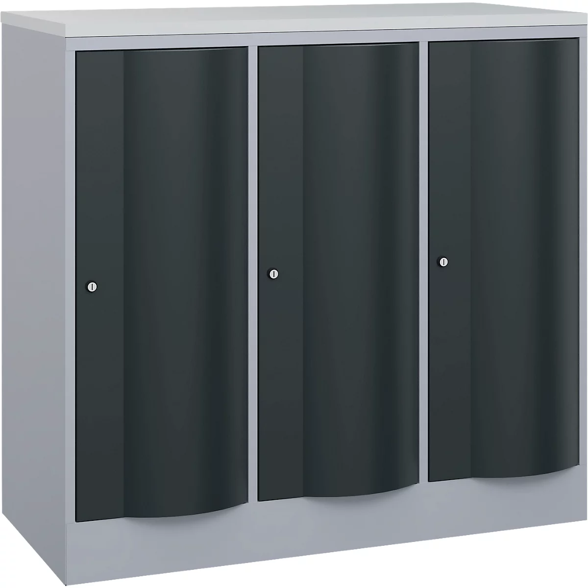 C+P Garderobenschrank Resisto, 3 Abteile, 3 Fächer, B 1148 x T 540 x H 1077 mm, Weißalu/Anthrazitgrau