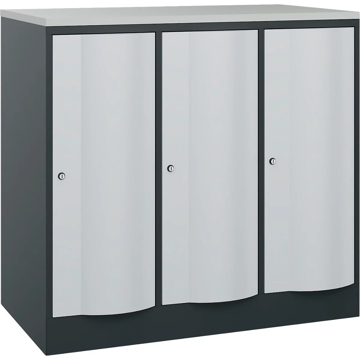 C+P Garderobenschrank Resisto, 3 Abteile, 3 Fächer, B 1148 x T 640 x H 1077 mm, Anthrazitgrau/Lichtgrau