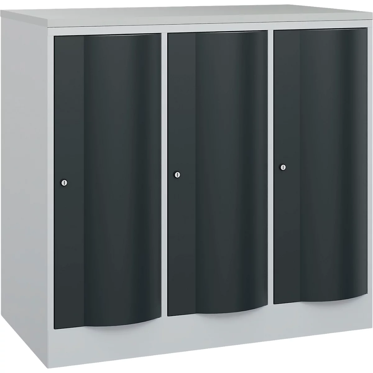 C+P Garderobenschrank Resisto, 3 Abteile, 3 Fächer, B 1148 x T 640 x H 1077 mm, Lichtgrau/Anthrazitgrau