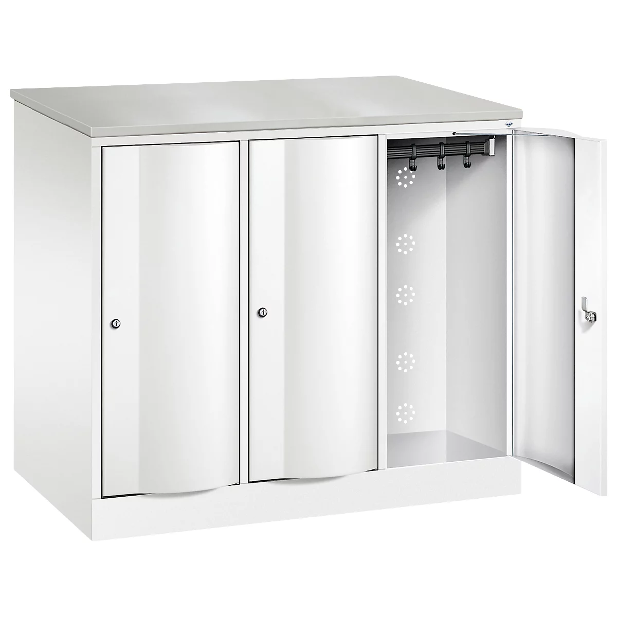 C+P Garderobenschrank Resisto, 3 Abteile, 3 Fächer, B 1148 x T 640 x H 1077 mm, Verkehrsweiß