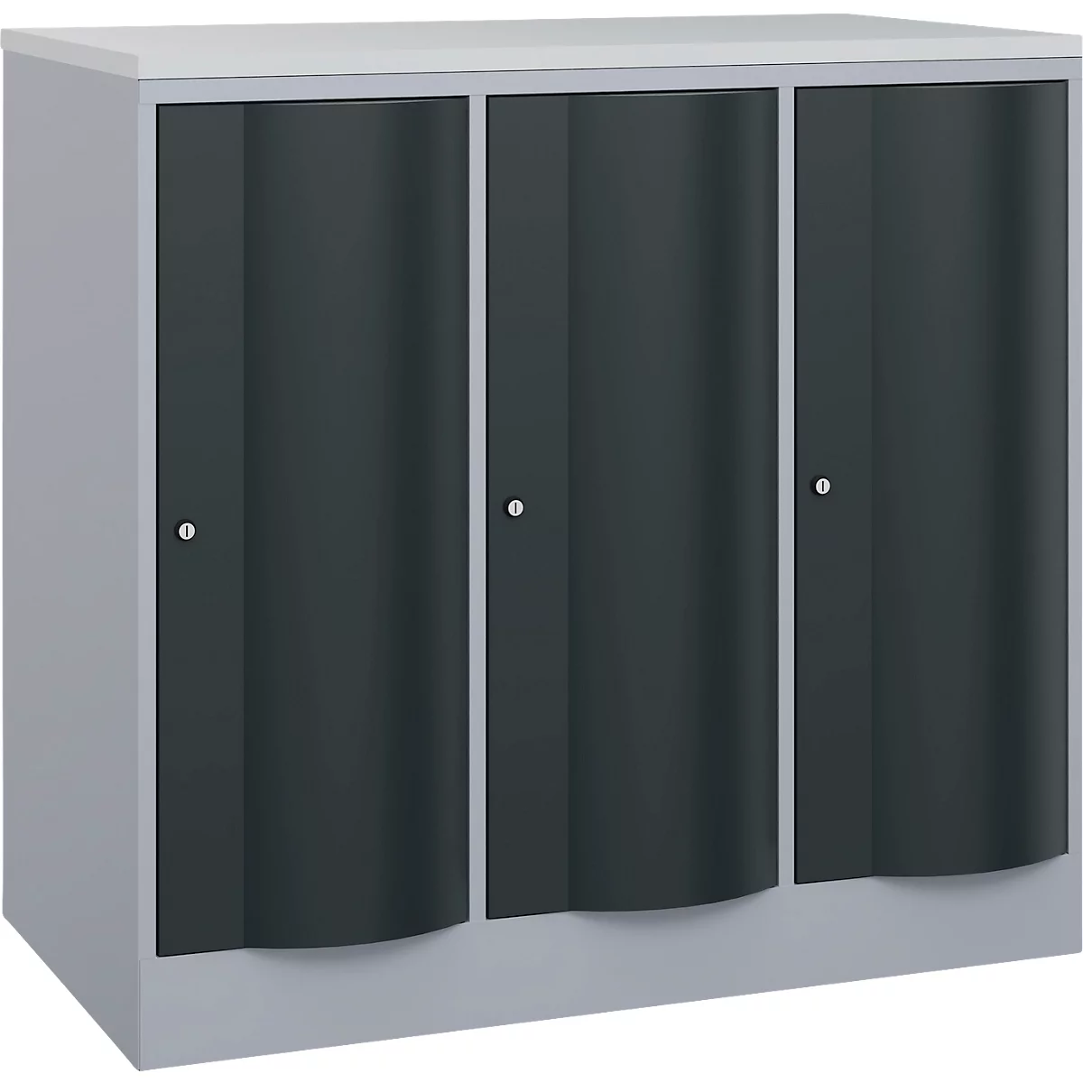 C+P Garderobenschrank Resisto, 3 Abteile, 3 Fächer, B 1148 x T 640 x H 1077 mm, Weißalu/Anthrazitgrau