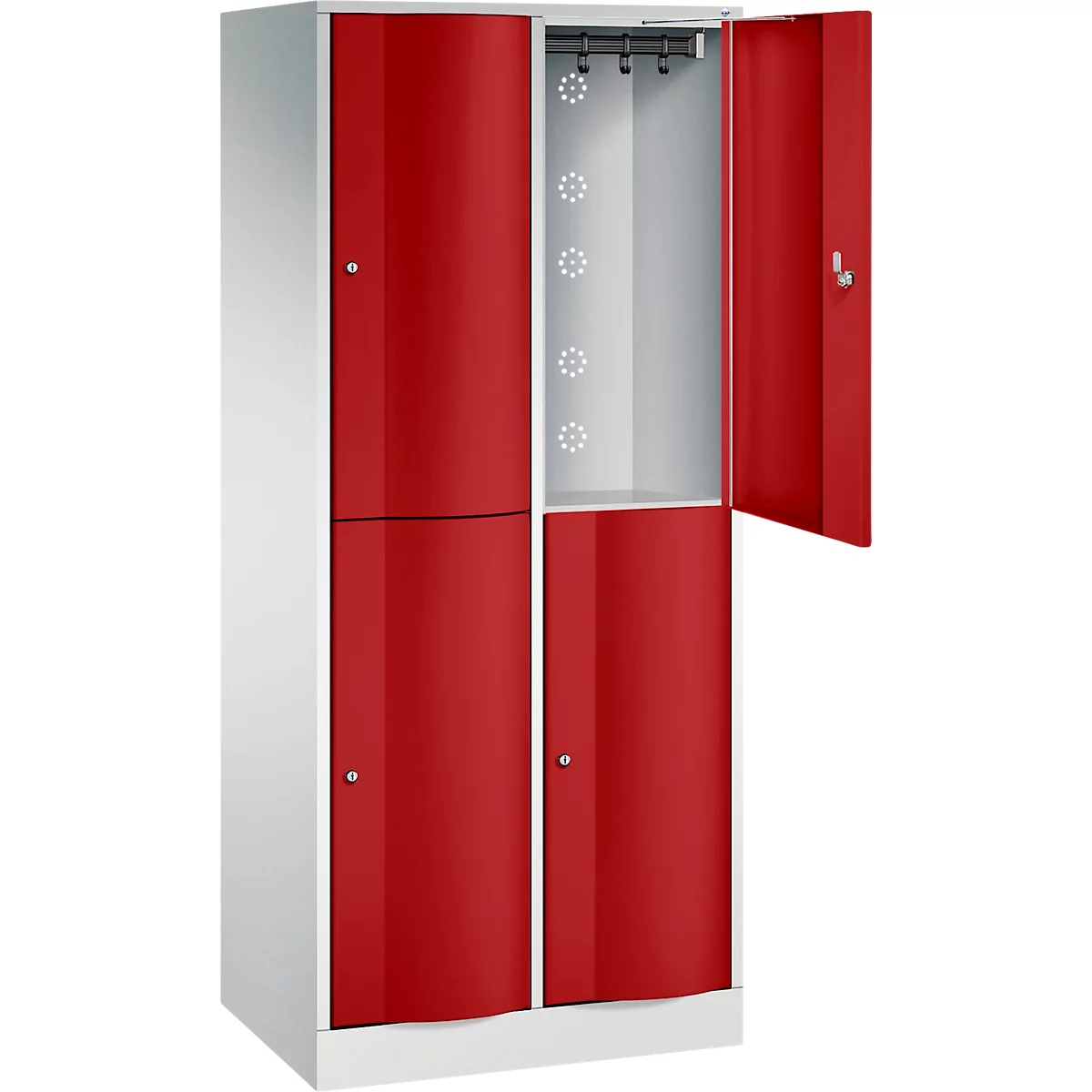 C+P Garderobenspind Resisto, 2 Abteile, 4 Fächer, B 772 x T 540 x H 1950 mm, Lichtgrau/Rubinrot