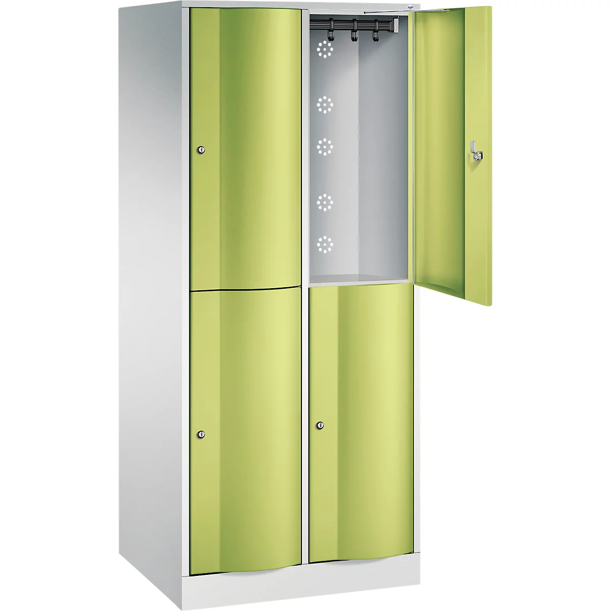 C+P Garderobenspind Resisto, 2 Abteile, 4 Fächer, B 772 x T 640 x H 1950 mm, Lichtgrau/Clowngrün