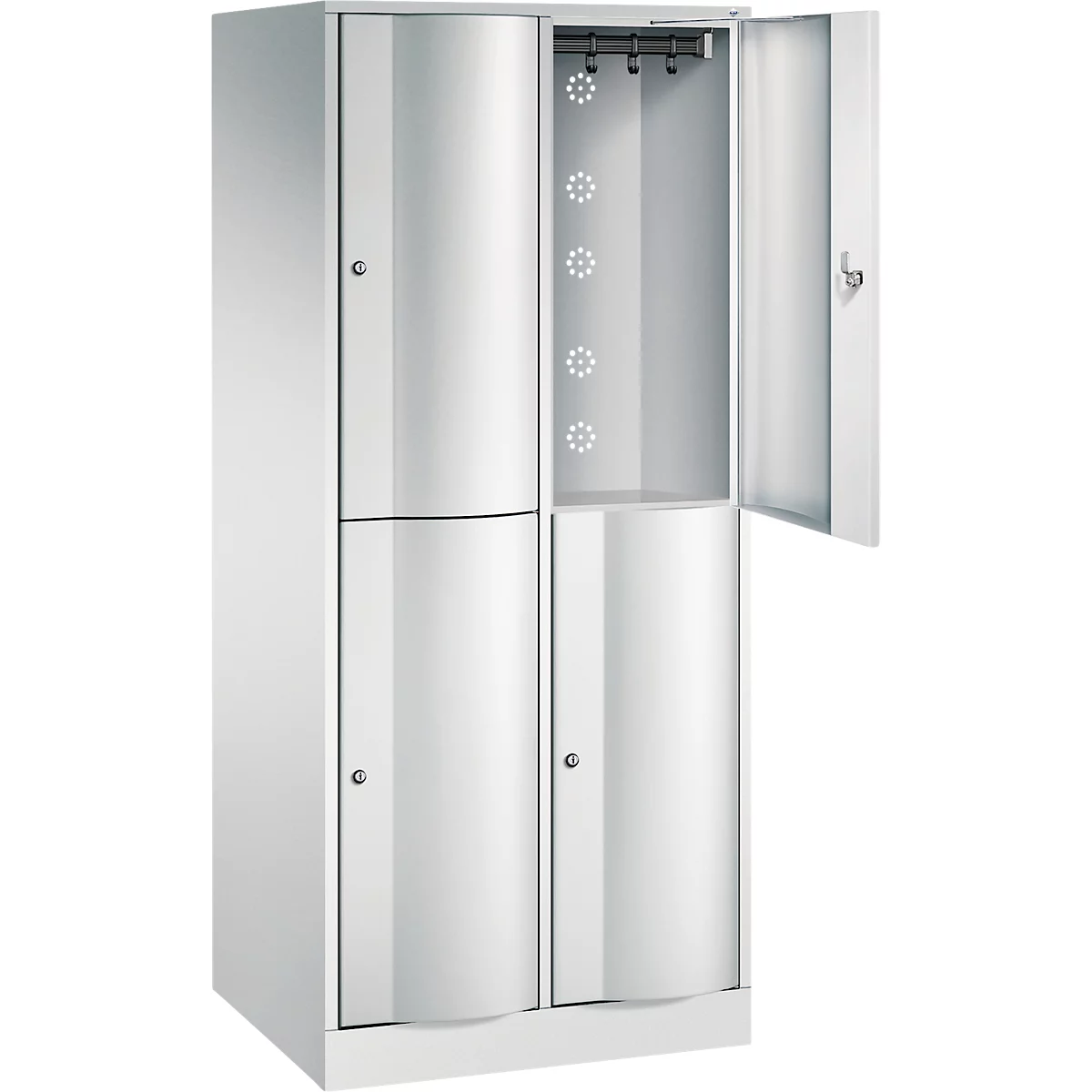 C+P Garderobenspind Resisto, 2 Abteile, 4 Fächer, B 772 x T 640 x H 1950 mm, Lichtgrau/Lichtgrau