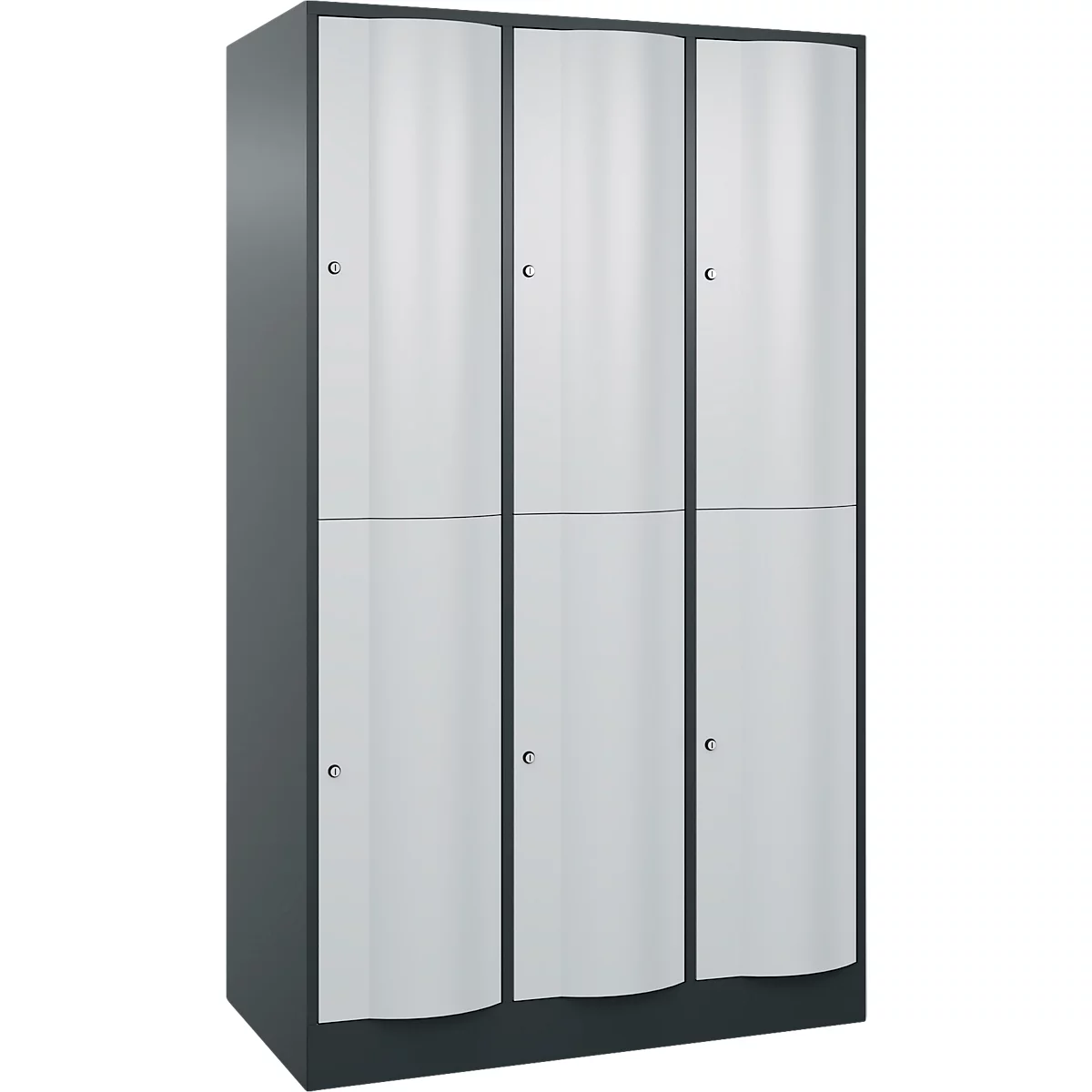 C+P Garderobenspind Resisto, 3 Abteile, 6 Fächer, B 1148 x T 640 x H 1950 mm, Anthrazitgrau/Lichtgrau