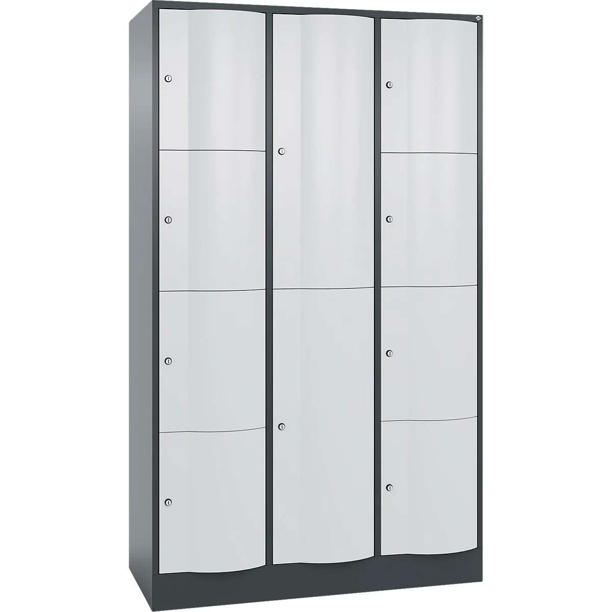 C+P Kombi-Schließfachschrank Resisto, 3 Abteile, 10 Fächer, B 1148 x T 540 x H 1950 mm, Anthrazitgrau/Lichtgrau