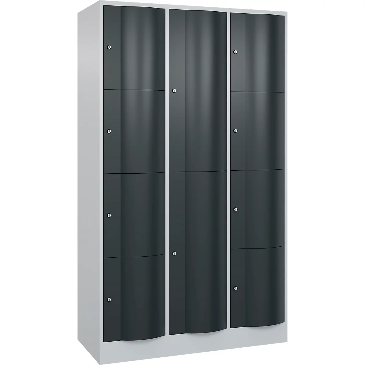 C+P Kombi-Schließfachschrank Resisto, 3 Abteile, 10 Fächer, B 1148 x T 540 x H 1950 mm, Lichtgrau/Anthrazitgrau