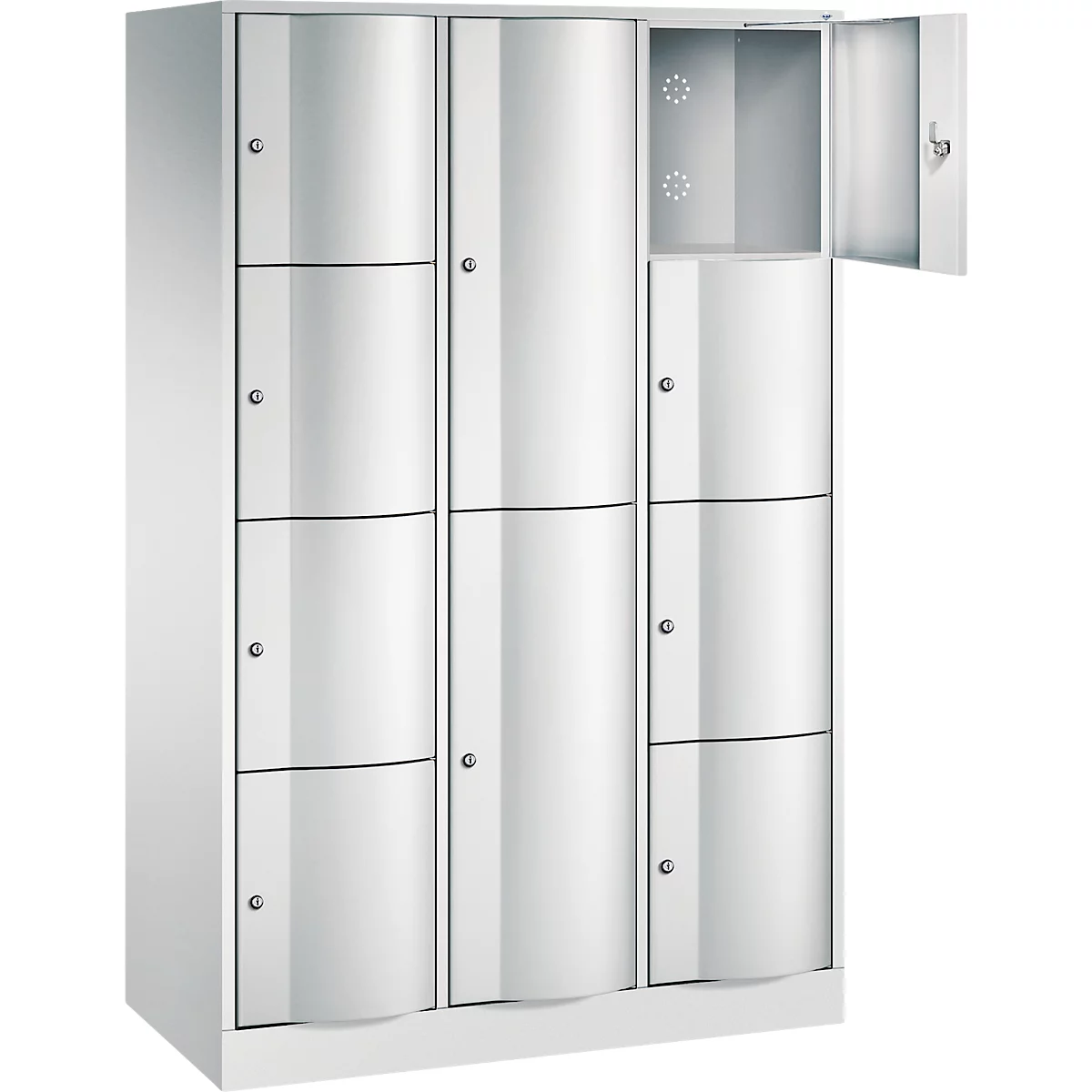 C+P Kombi-Schließfachschrank Resisto, 3 Abteile, 10 Fächer, B 1148 x T 540 x H 1950 mm, Lichtgrau