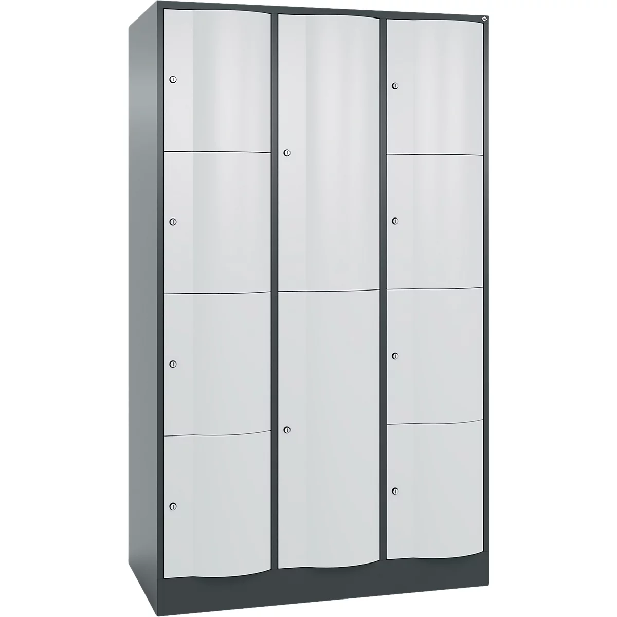 C+P Kombi-Schließfachschrank Resisto, 3 Abteile, 10 Fächer, B 1148 x T 640 x H 1950 mm, Anthrazitgrau/Lichtgrau