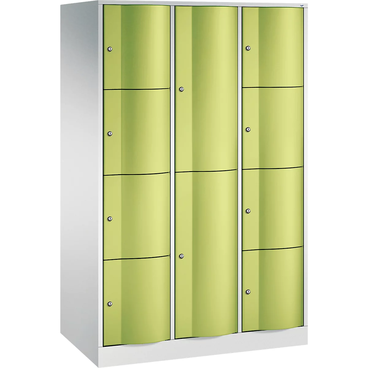 C+P Kombi-Schließfachschrank Resisto, 3 Abteile, 10 Fächer, B 1148 x T 640 x H 1950 mm, Lichtgrau