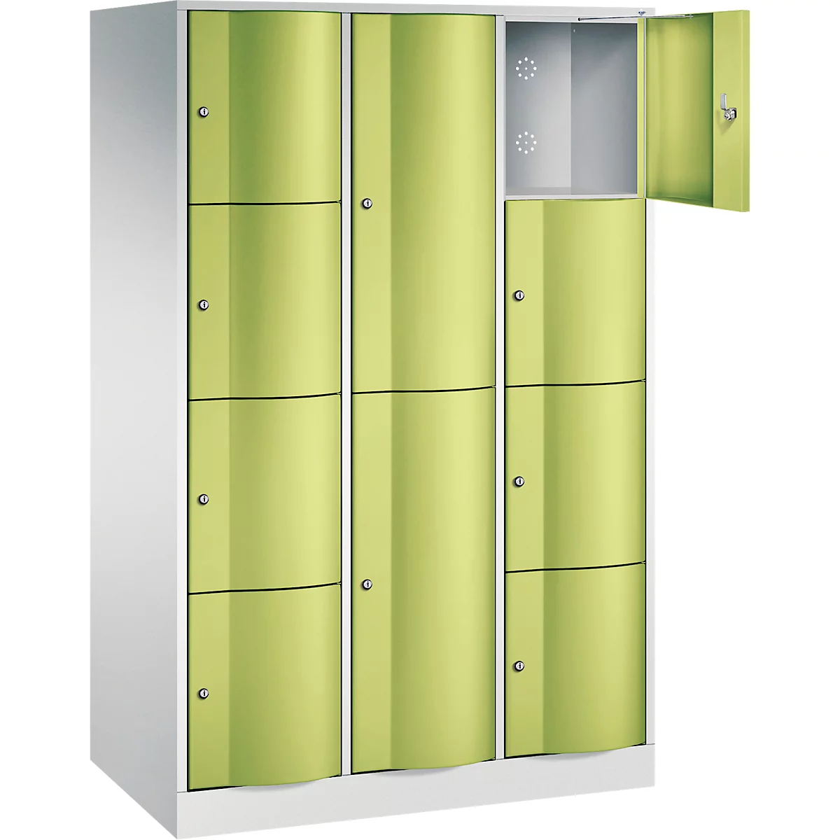 C+P Kombi-Schließfachschrank Resisto, 3 Abteile, 10 Fächer, B 1148 x T 640 x H 1950 mm, Lichtgrau
