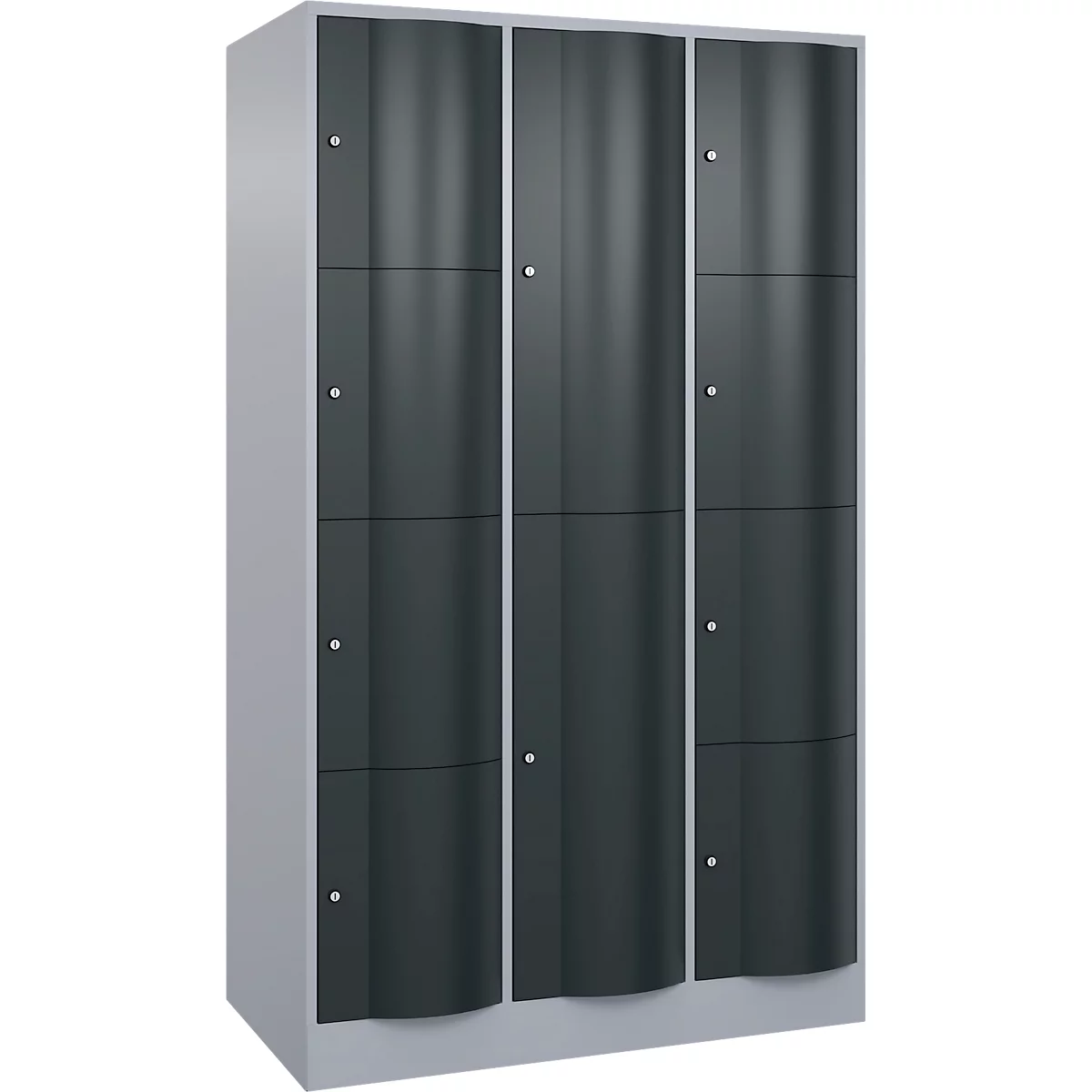 C+P Kombi-Schließfachschrank Resisto, 3 Abteile, 10 Fächer, B 1148 x T 640 x H 1950 mm, Weißalu/Anthrazitgrau