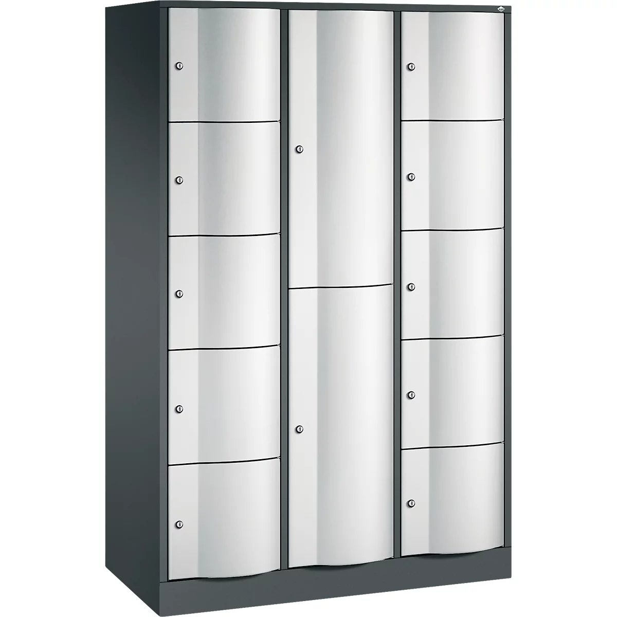 C+P Kombi-Schließfachschrank Resisto, 3 Abteile, 12 Fächer, B 1148 x T 540 x H 1950 mm, Anthrazitgrau/Lichtgrau
