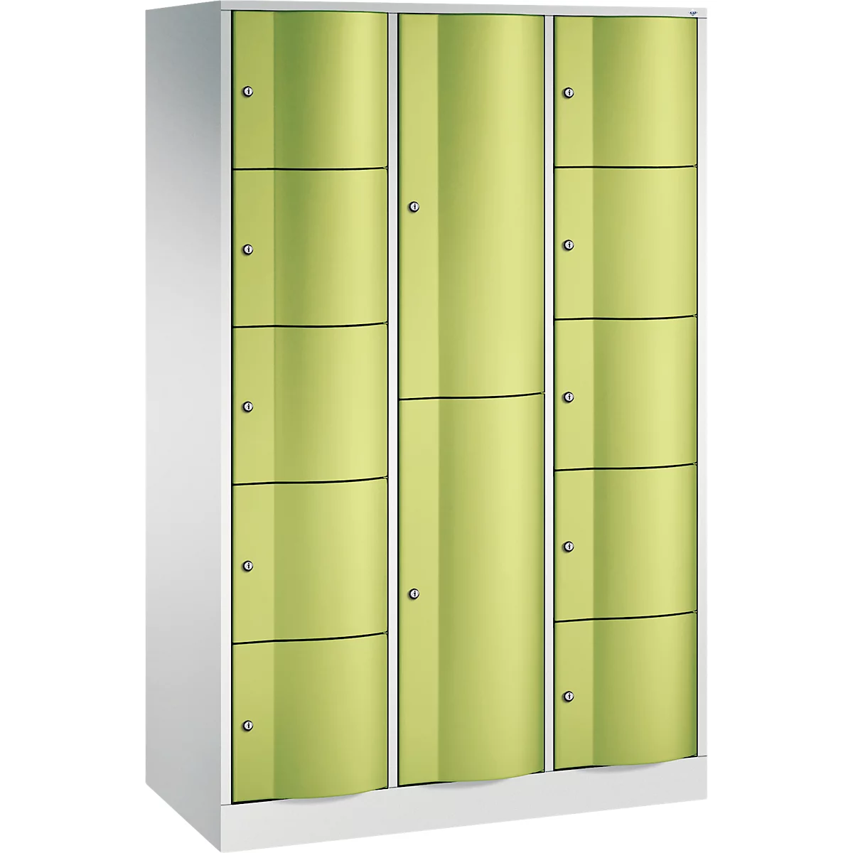 C+P Kombi-Schließfachschrank Resisto, 3 Abteile, 12 Fächer, B 1148 x T 540 x H 1950 mm, Lichtgrau