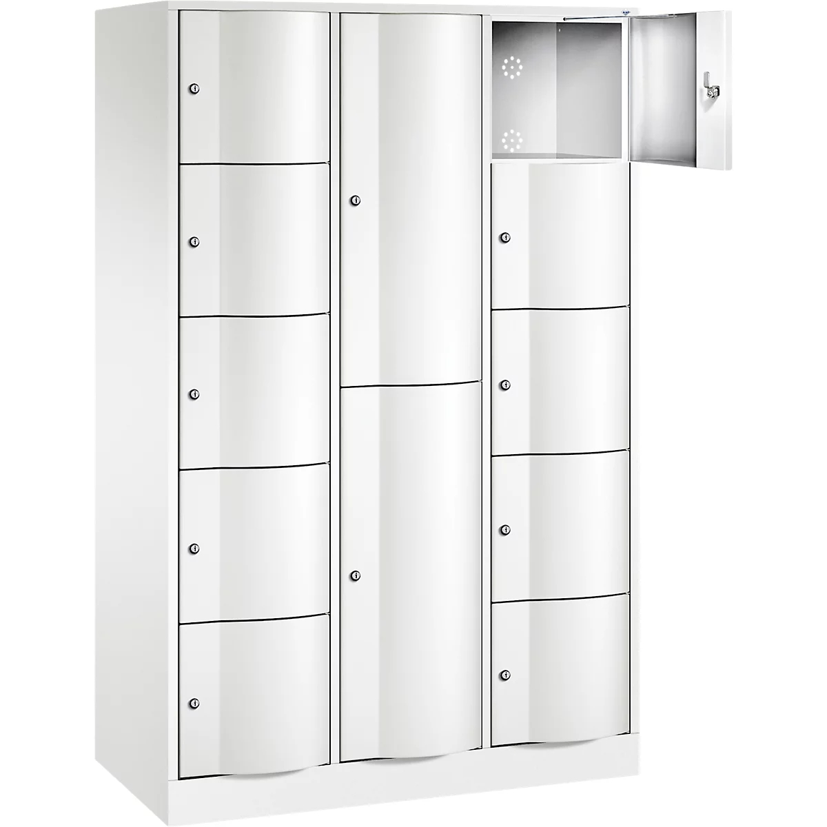 C+P Kombi-Schließfachschrank Resisto, 3 Abteile, 12 Fächer, B 1148 x T 540 x H 1950 mm, Verkehrsweiß