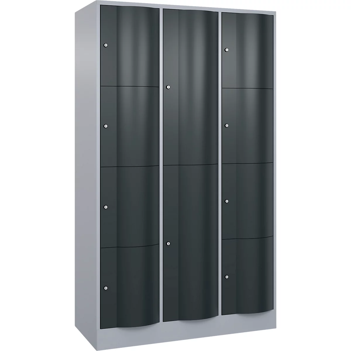 C+P Kombi-Schließfachschrank Resisto, 3 Abteile, 12 Fächer, B 1148 x T 540 x H 1950 mm, Weißalu/Anthrazitgrau