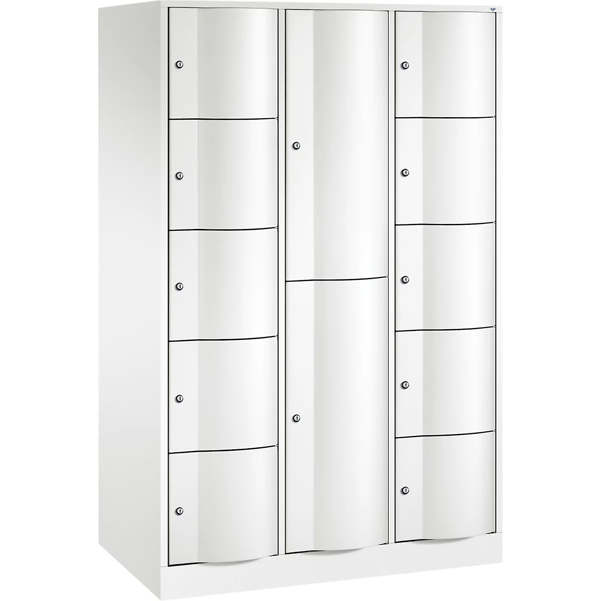 C+P Kombi-Schließfachschrank Resisto, 3 Abteile, 12 Fächer, B 1148 x T 640 x H 1950 mm, Verkehrsweiß