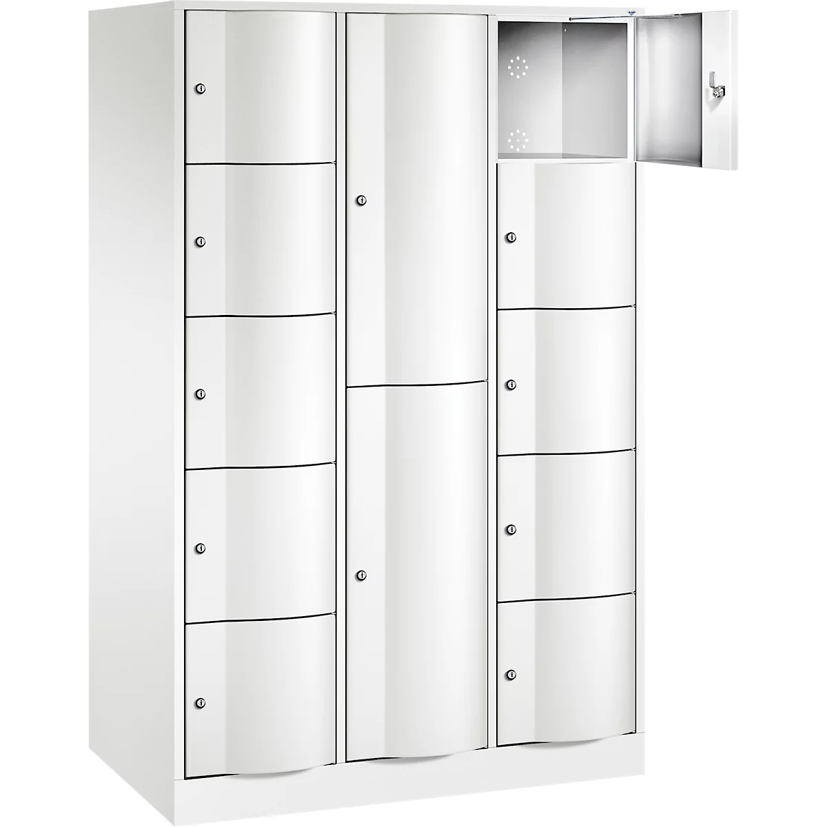 C+P Kombi-Schließfachschrank Resisto, 3 Abteile, 12 Fächer, B 1148 x T 640 x H 1950 mm, Verkehrsweiß
