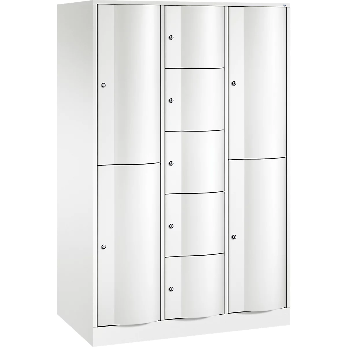C+P Kombi-Schließfachschrank Resisto, 3 Abteile, 9 Fächer, B 1148 x T 640 x H 1950 mm, Verkehrsweiß