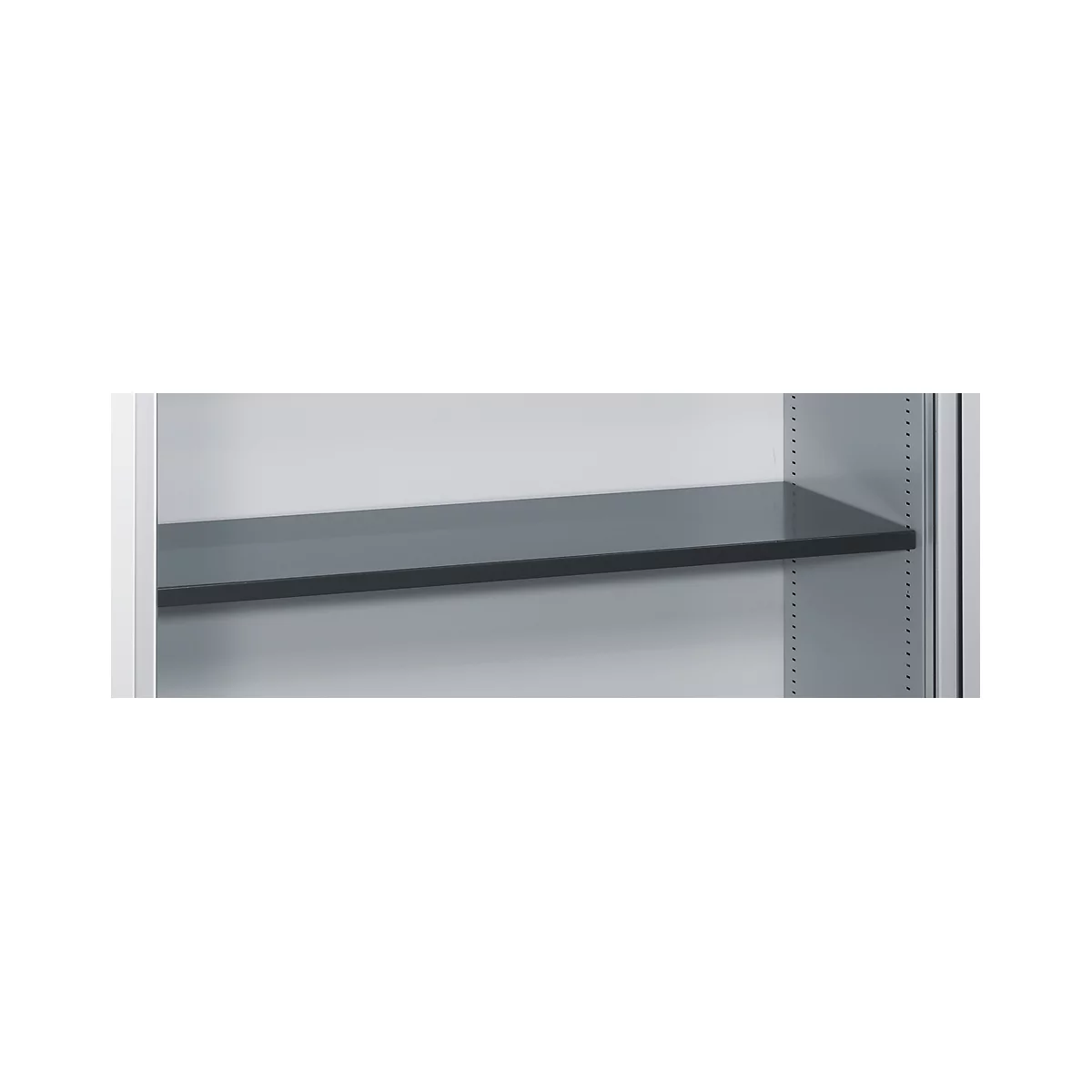 Gray shelf against a light background. Rectangular shape, detail shot.