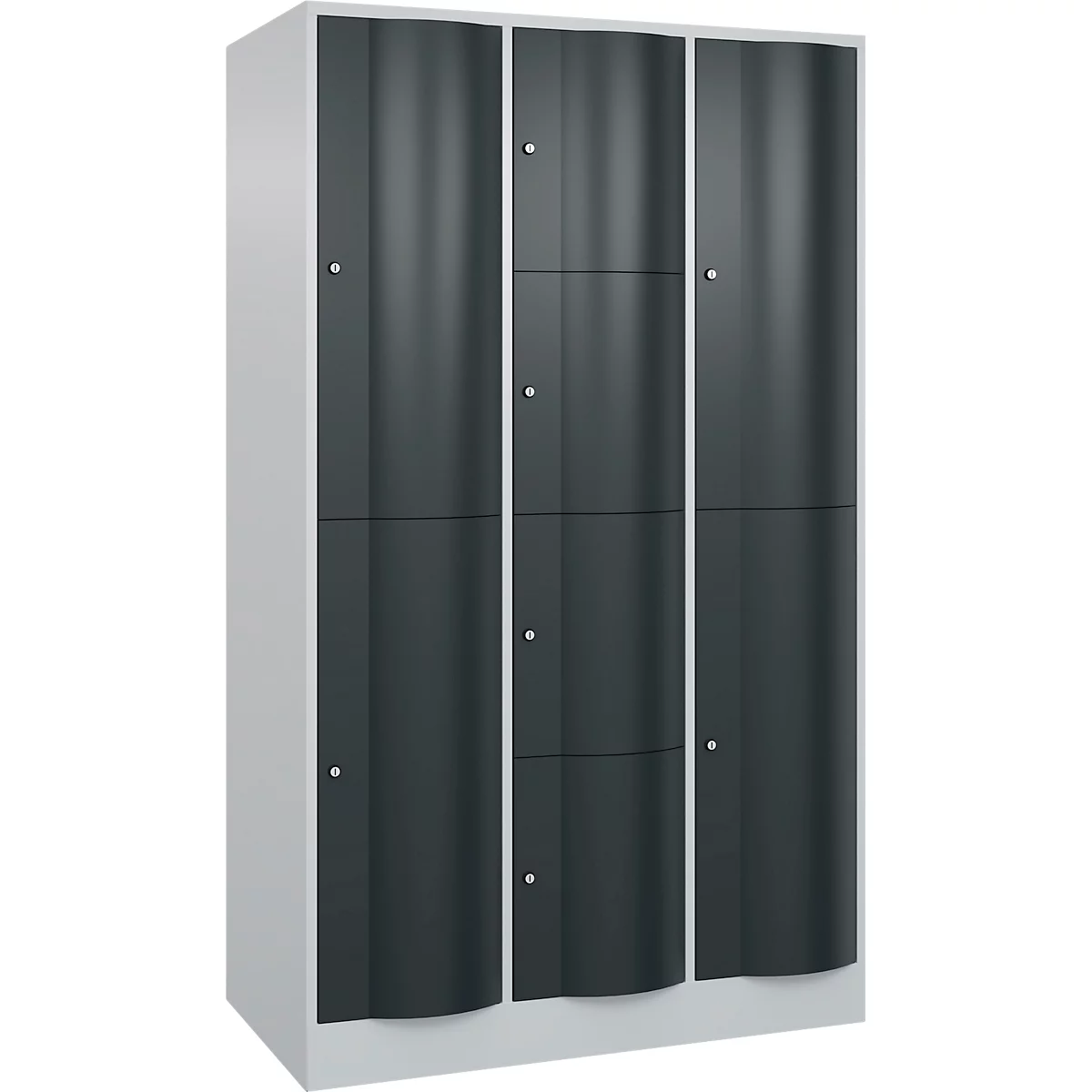 C+P Resisto combikast, 3 vakken, 8 vakken, B 1148 x D 640 x H 1950 mm, lichtgrijs/antracietgrijs