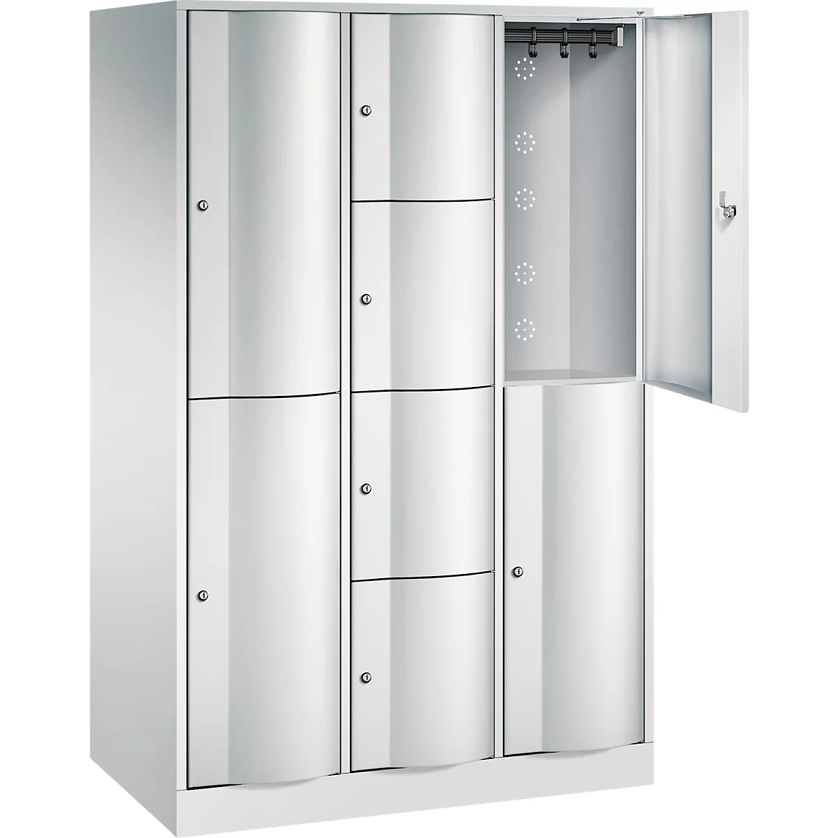 C+P Resisto combikast, 3 vakken, 8 vakken, B 1148 x D 640 x H 1950 mm, lichtgrijs