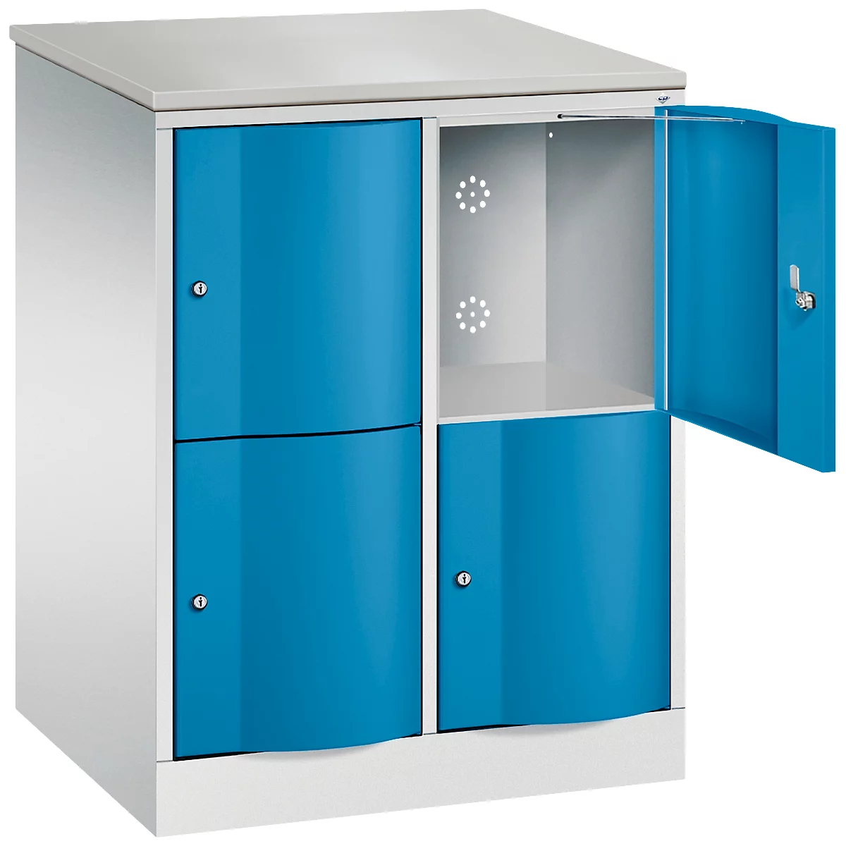C+P Resisto lockerkast, 2 vakken, 4 legborden, B 772 x D 640 x H 1077 mm, lichtgrijs/lichtblauw