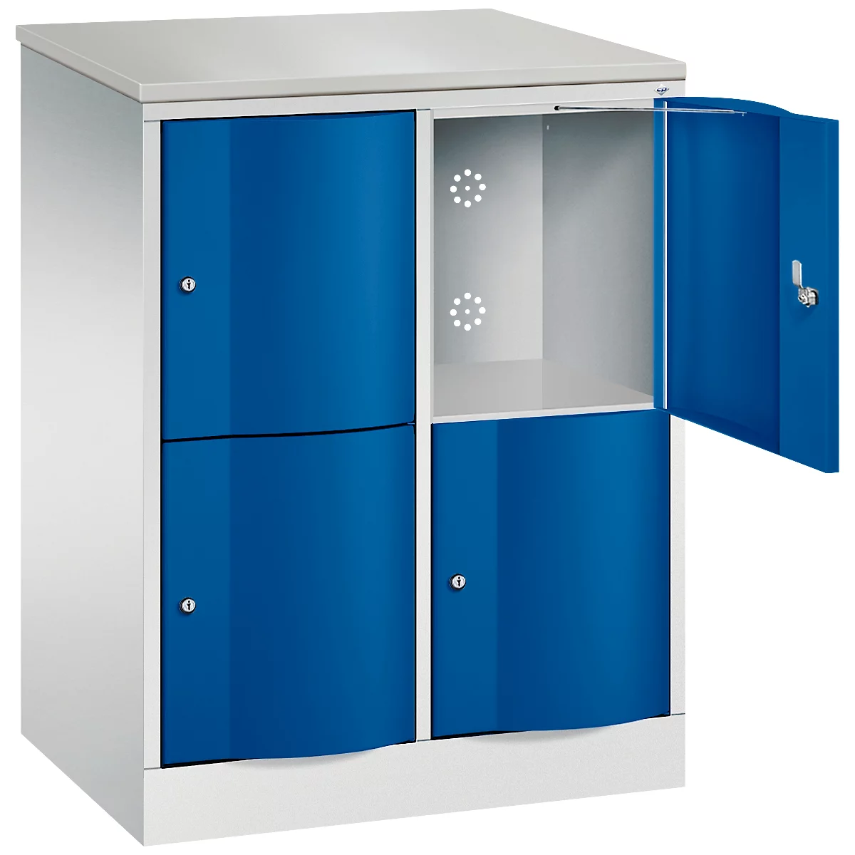 C+P Resisto lockerkast, 2 vakken, 4 vakken, B 772 x D 540 x H 1077 mm, lichtgrijs/ gentiaanblauw