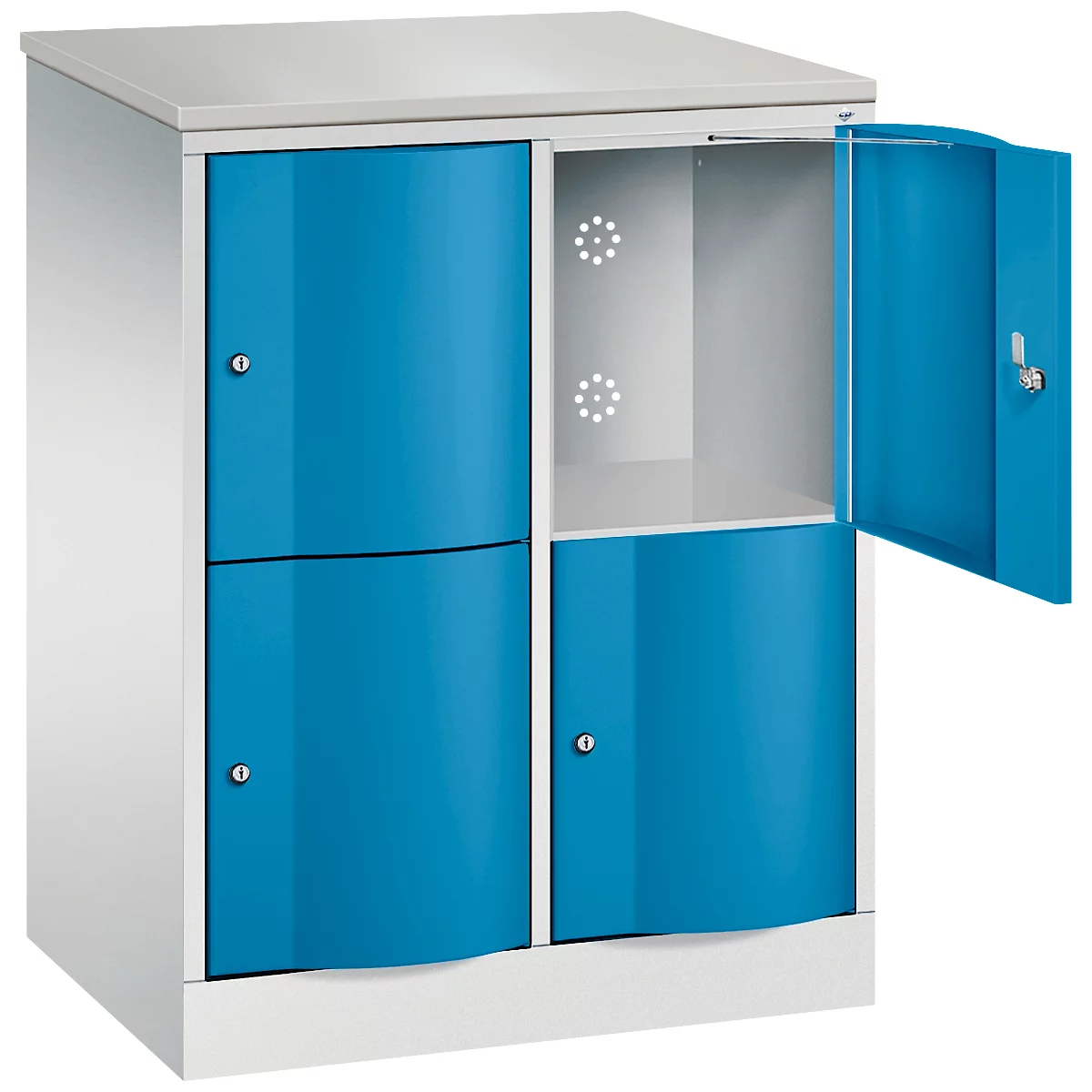 C+P Resisto lockerkast, 2 vakken, 4 vakken, B 772 x D 540 x H 1077 mm, lichtgrijs/lichtblauw