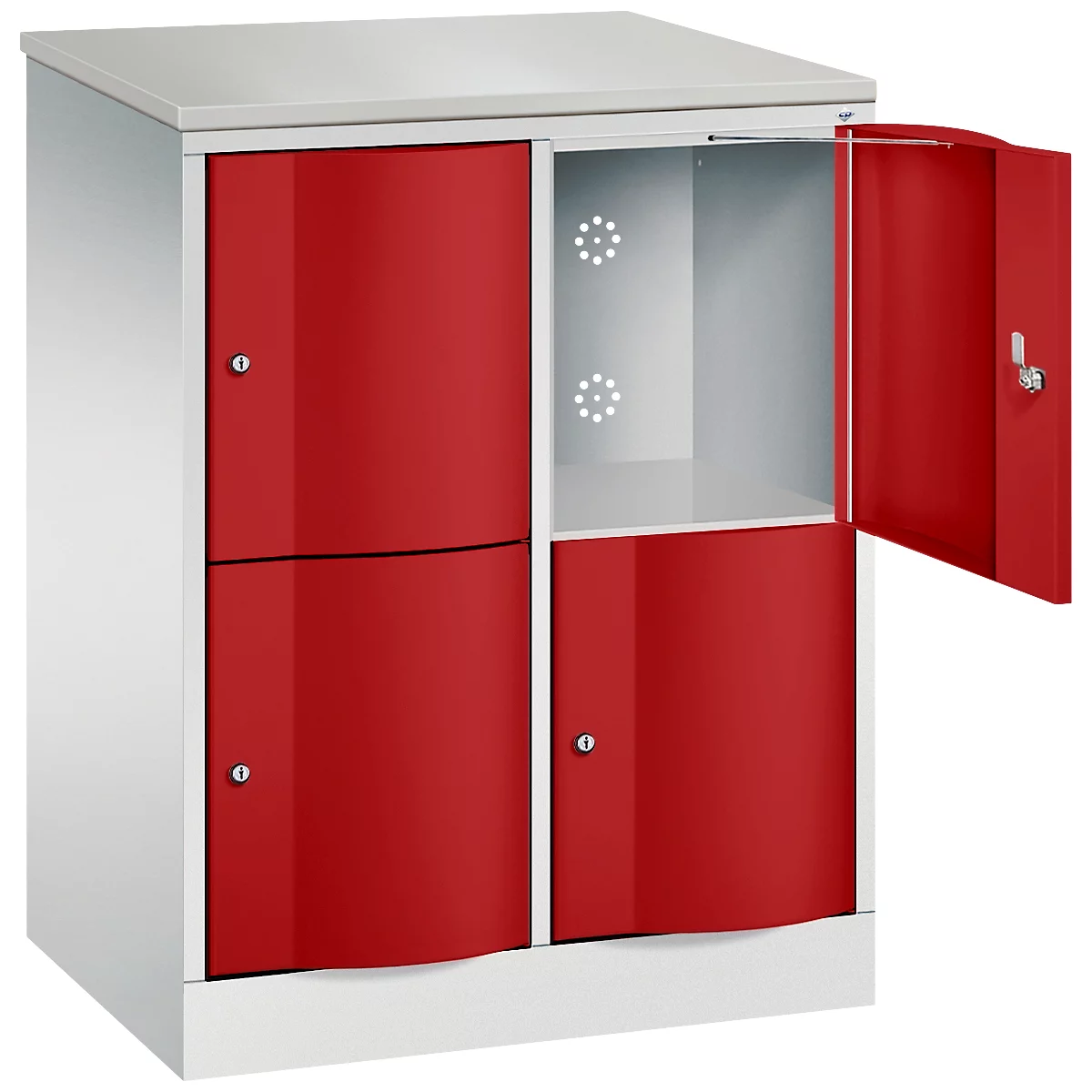 C+P Resisto lockerkast, 2 vakken, 4 vakken, B 772 x D 540 x H 1077 mm, lichtgrijs/ruinrood