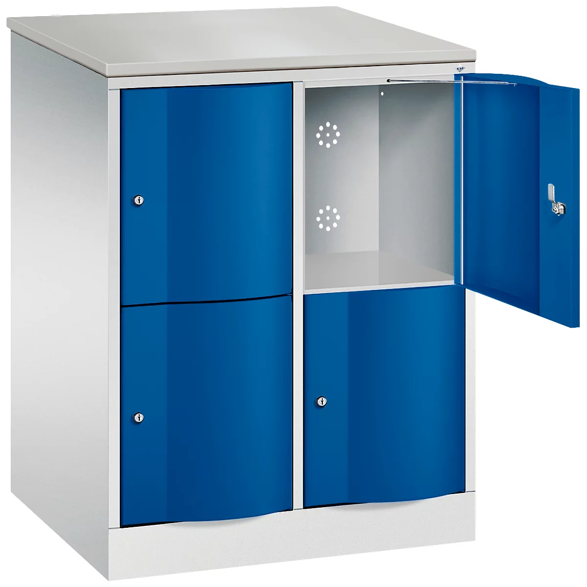 C+P Resisto lockerkast, 2 vakken, 4 vakken, B 772 x D 640 x H 1077 mm, lichtgrijs/ gentiaanblauw