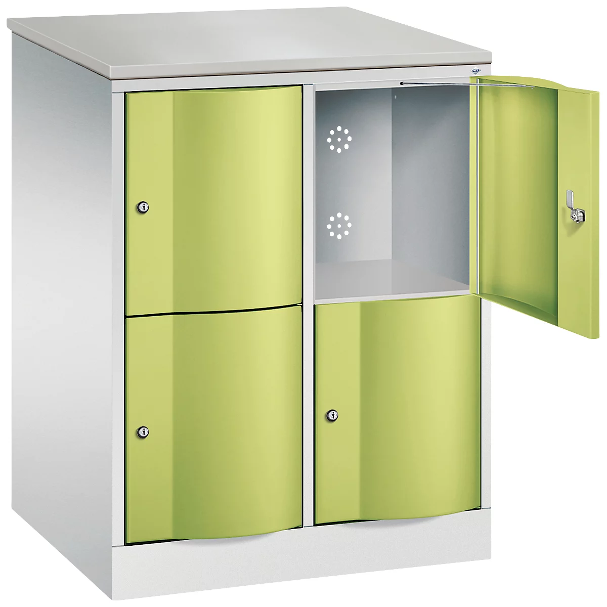 C+P Resisto lockerkast, 2 vakken, 4 vakken, B 772 x D 640 x H 1077 mm, lichtgrijs/kleedgroen