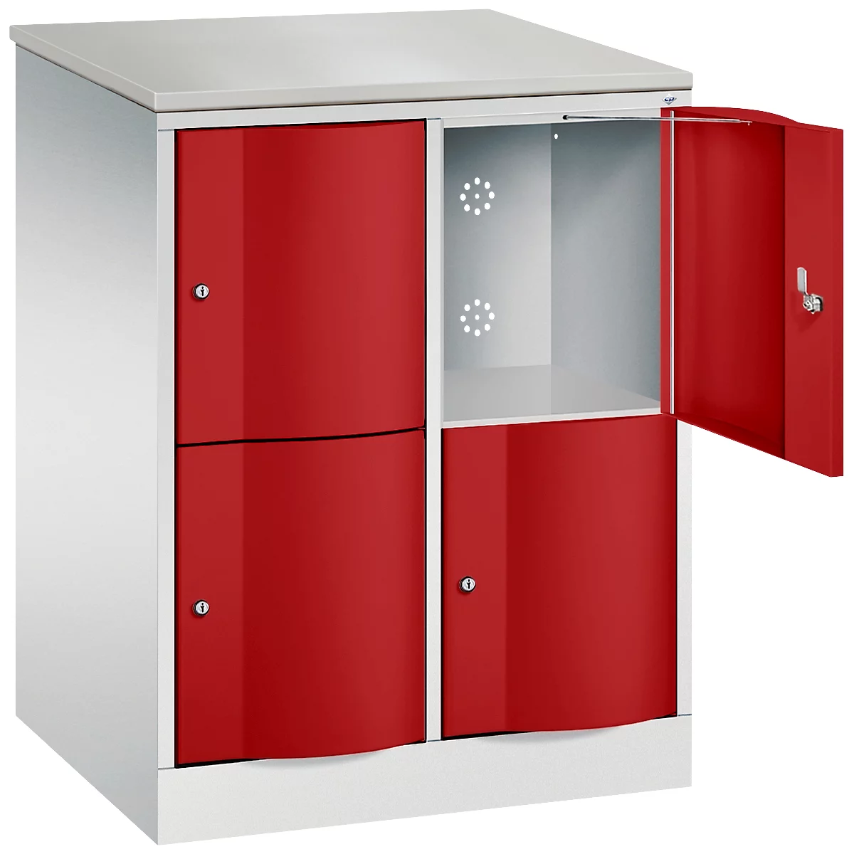 C+P Resisto lockerkast, 2 vakken, 4 vakken, B 772 x D 640 x H 1077 mm, lichtgrijs/ruwe rood