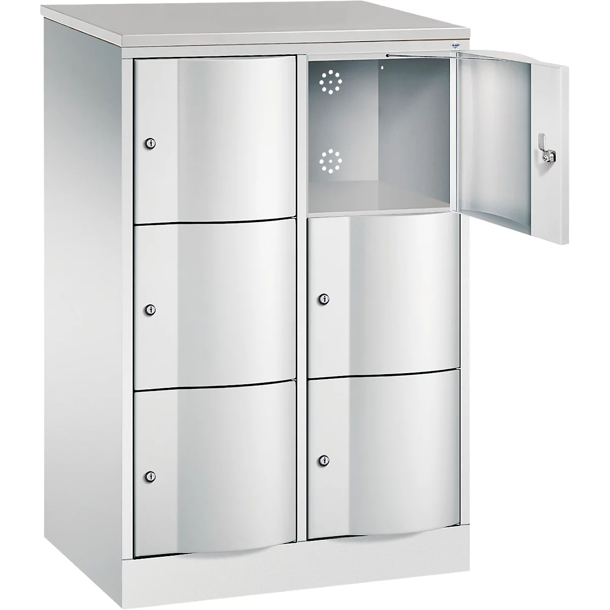 C+P Resisto lockerkast, 2 vakken, 6 vakken, B 772 x D 540 x H 1255 mm, lichtgrijs/lichtblauw