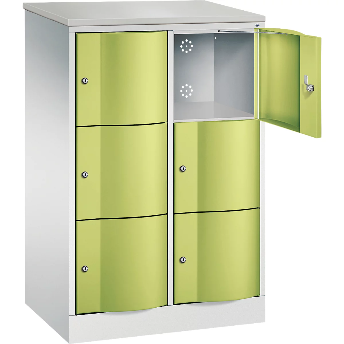 C+P Resisto lockerkast, 2 vakken, 6 vakken, B 772 x D 540 x H 1255 mm, lichtgrijs/ruinrood